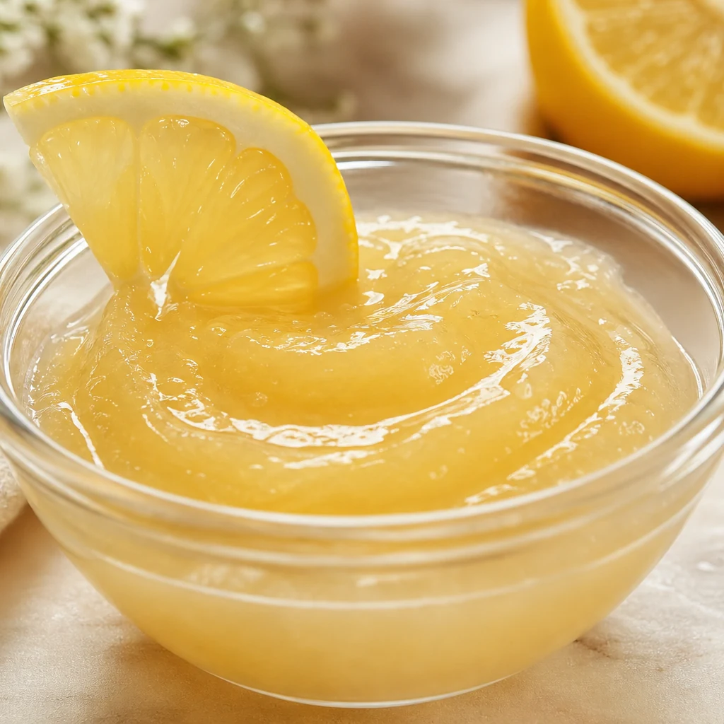 Bal limon yüz maskesi karışımı — altın rengi krem kıvamında doğal maske
