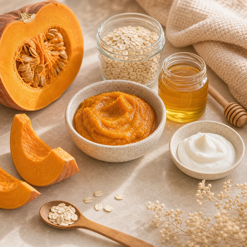 Balkabağı ile nazik cilt peeling maskesi hazırlığı