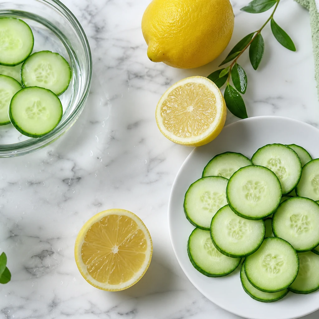 Salatalık ve limon canlandırıcı doğal yüz maskesi malzemeleri