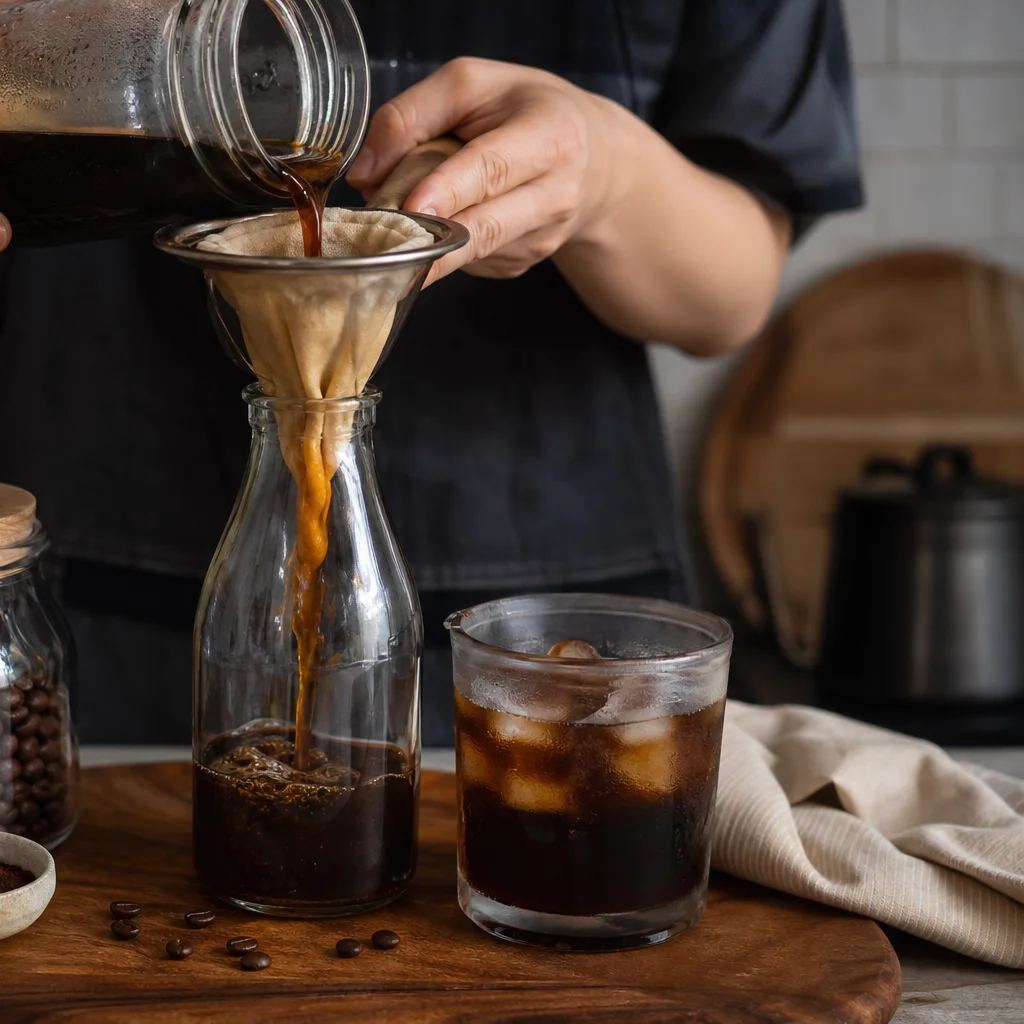 Cold brew kahve demleme — kavanozda süzme