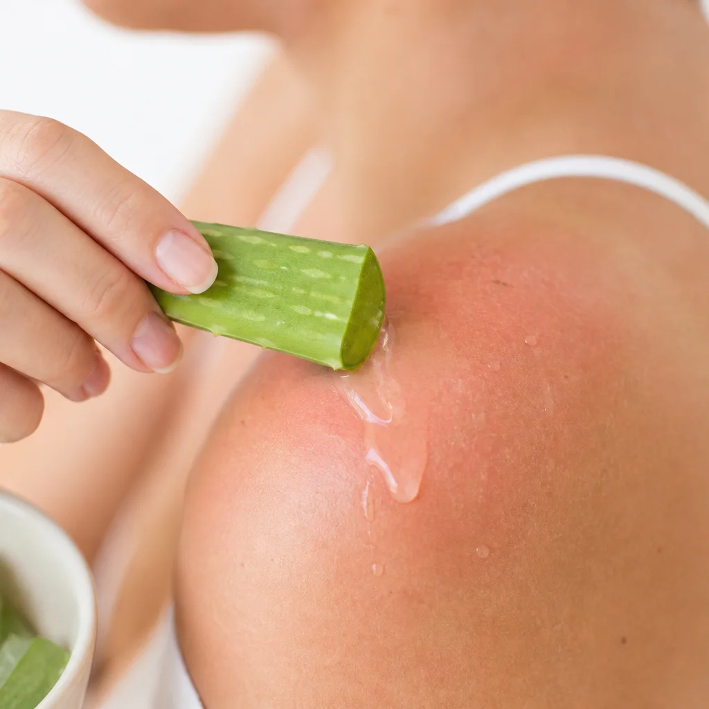 Aloe vera jeli güneş yanığı için doğal maske uygulaması