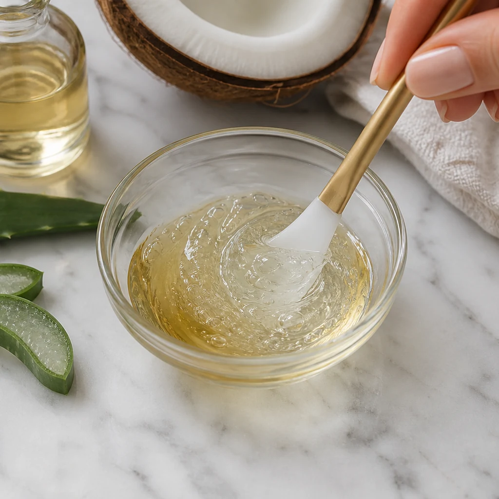Hindistancevizi yağı ve aloe vera jeli — evde kaş kirpik serumu malzemeleri