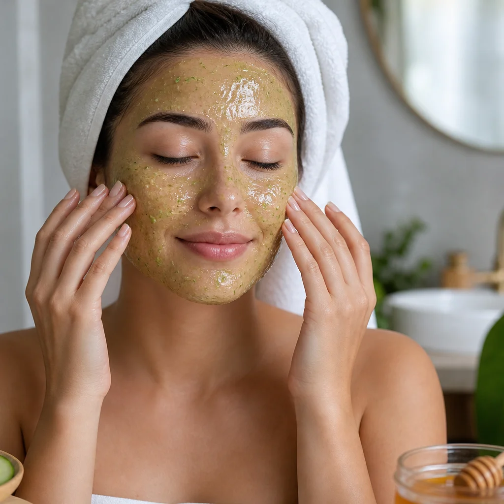 Aloe vera ve bal onarım yüz maskesi uygulaması