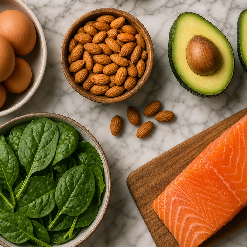 Biyotin açısından zengin besinler — güçlü tırnaklar için yumurta, badem ve avokado
