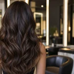Koyu kestane uzun katmanlı dalgalı saç modeli