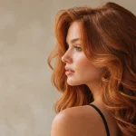 Kızıl bakır uzun dalgalı saç modeli yan profil