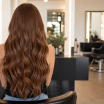 Kestane uzun orta ayırımlı dalgalı saç modeli