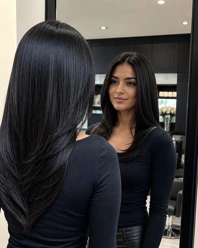 V kesim saç modeli 4 — katmanlı V kesim saç kesimi