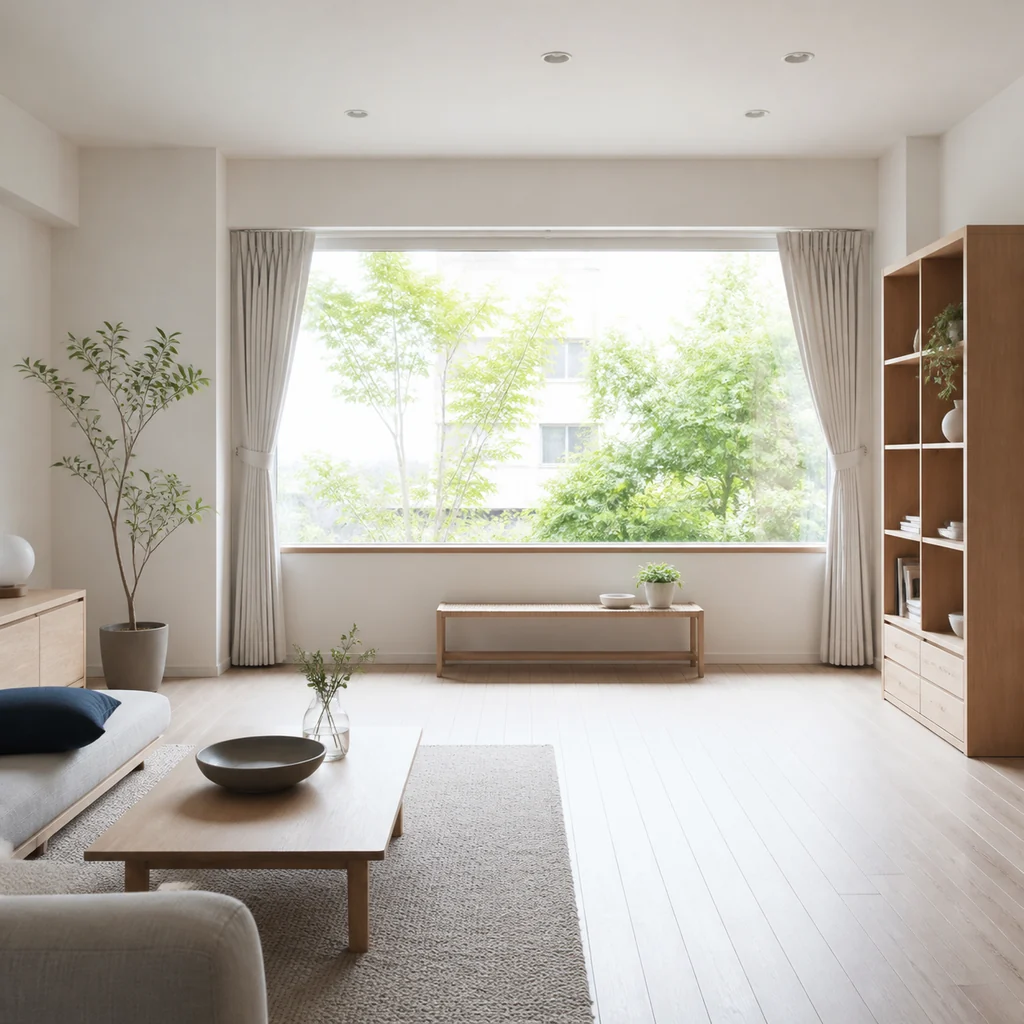 Pencere önü açık küçük salon