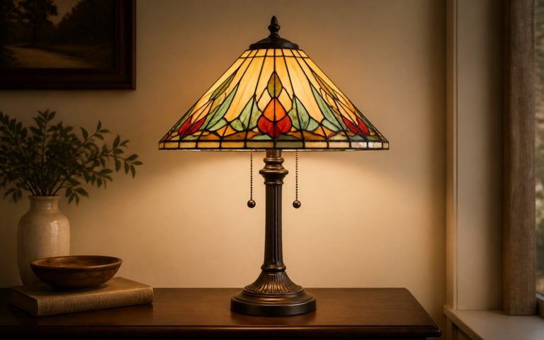 Aydınlatılmış vitray masa lambası