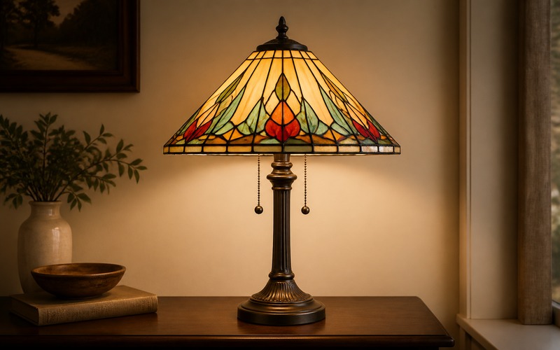 Aydınlatılmış vitray masa lambası