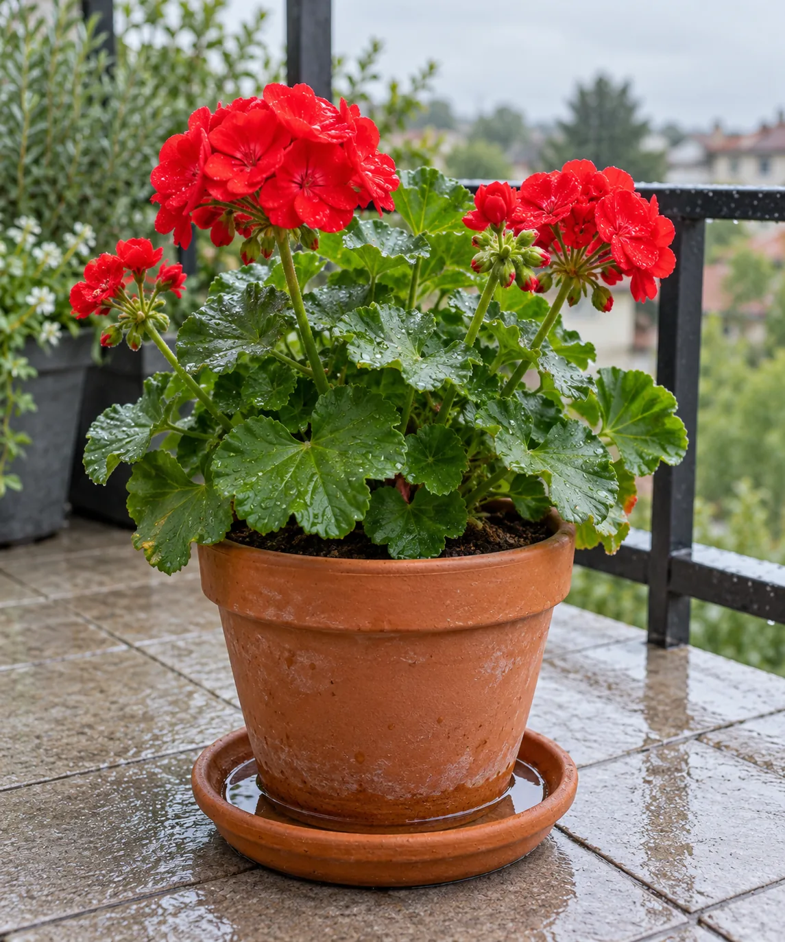 Yağmurdan sonra içinde su birikmiş balkon saksısı tabağı