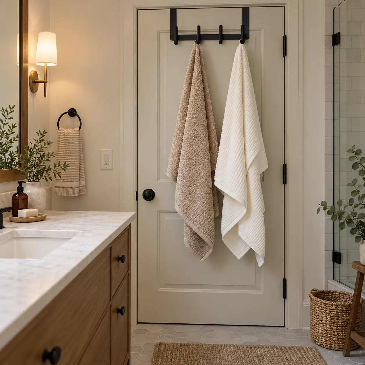 Banyo kapısının üstünde çıkarılabilir hafif havlu askısı