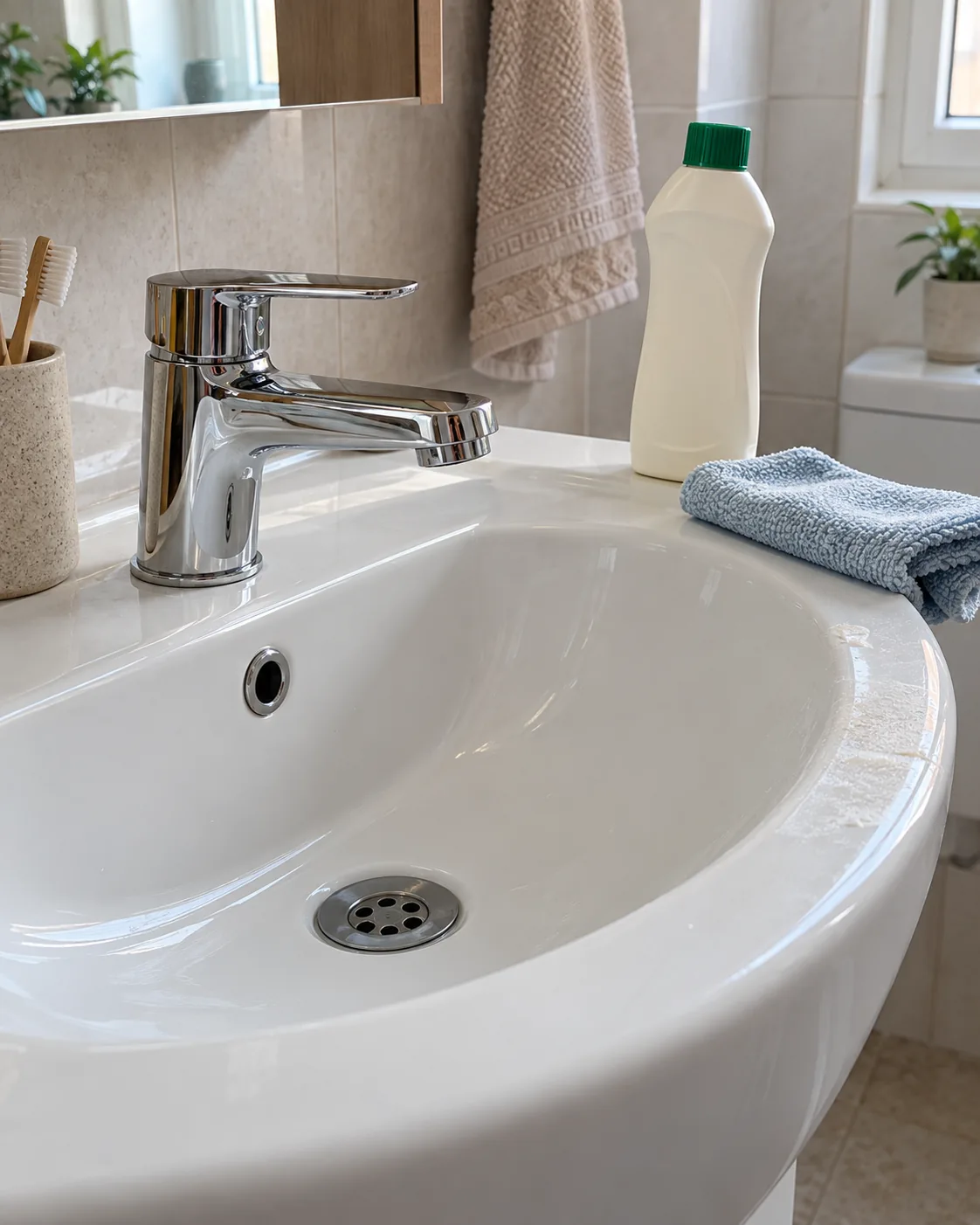 Duşakabin camındaki su izleri ve camı kurutmak için kullanılan çekçek