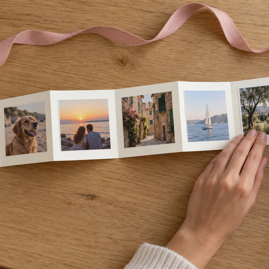Küçük fotoğrafları altı ayrı krem karton panele yapıştırma