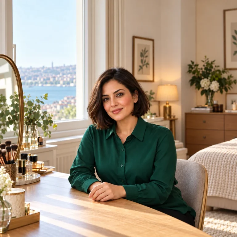 Doğal ışıltılı cilt makyajının bitmiş görünümü